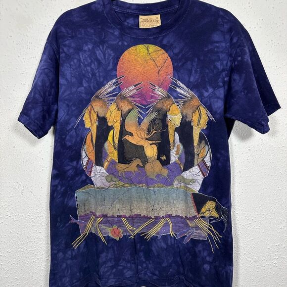 Vintage The Mountain Rejuvenate Mother Earth Indigo Blue Tie-Dye T-Shirt Medium - Picture 1 of 3